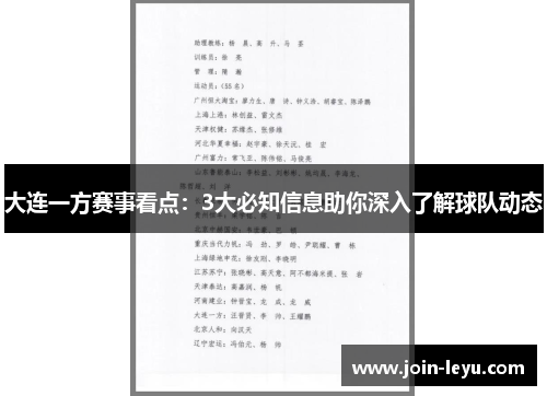 大连一方赛事看点：3大必知信息助你深入了解球队动态