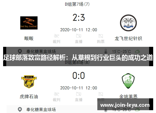 足球部落致富路径解析：从草根到行业巨头的成功之道